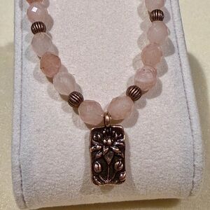 New Oval Faceted Sunstone & Copper Beaded Necklace With Tierracast Flower Charm